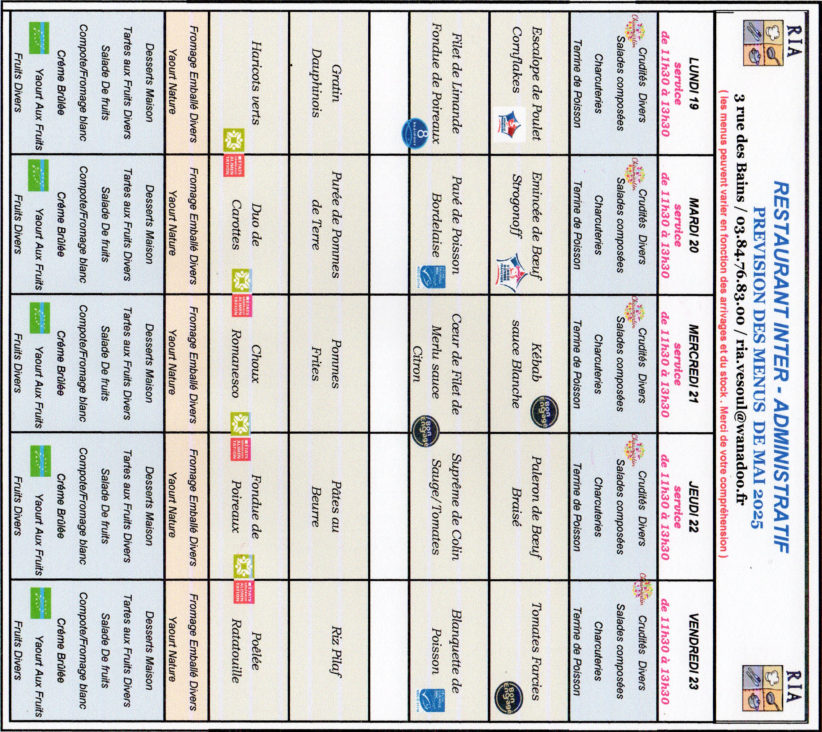 Menus Mai 3